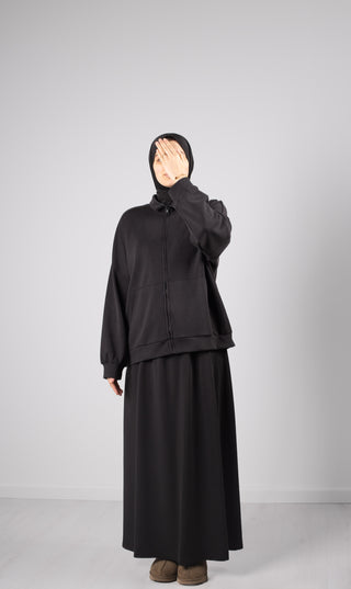 Lässiges Twinset aus weichem Stoff – Schwarz