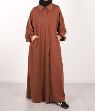 Button Abaya Suwayda Cotton - Cacao