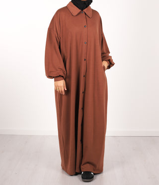 Button Abaya Suwayda Cotton - Cacao