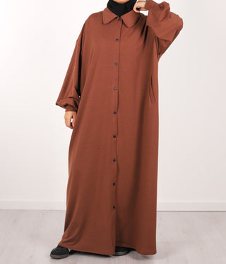 Button Abaya Suwayda Cotton - Cacao