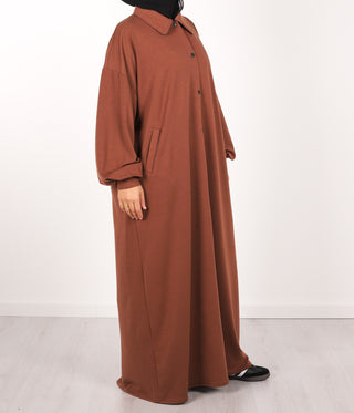 Button Abaya Suwayda Cotton - Cacao