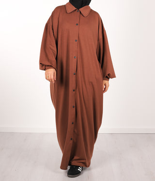 Button Abaya Suwayda Cotton - Cacao