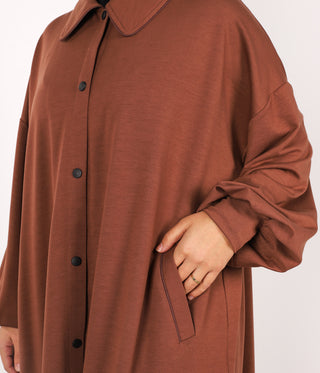 Button Abaya Suwayda Cotton - Cacao