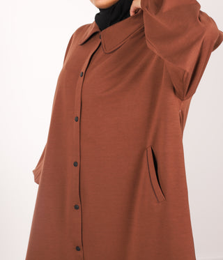 Button Abaya Suwayda Cotton - Cacao