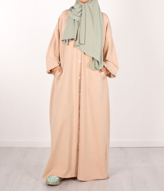 Button Abaya Suwayda Cotton - Powder