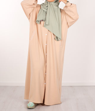 Button Abaya Suwayda Cotton - Powder