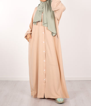 Button Abaya Suwayda Cotton - Powder