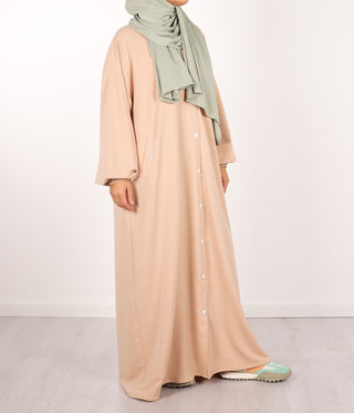 Button Abaya Suwayda Cotton - Powder