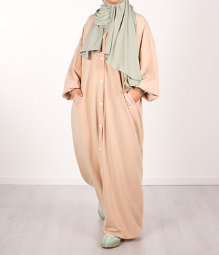 Button Abaya Suwayda Cotton - Powder