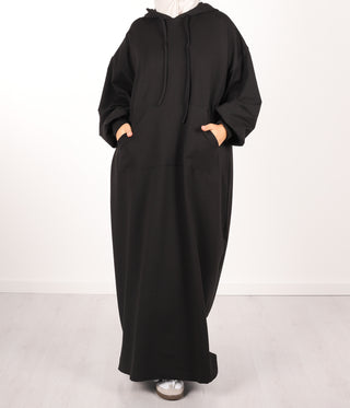 Langes, lässiges Hoodie-Abaya - Schwarz