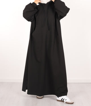 Langes, lässiges Hoodie-Abaya - Schwarz
