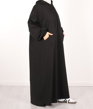 Langes, lässiges Hoodie-Abaya - Schwarz