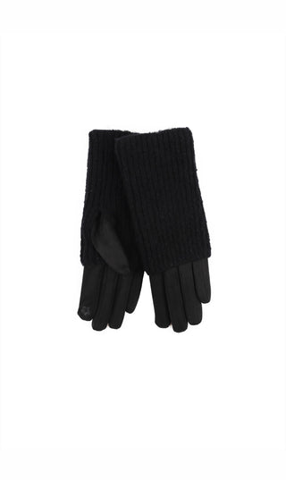 Winterhandschoenen van zwarte gebreide stof met geribde boorden en vijf vingers