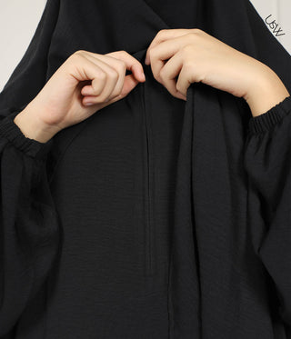 A-lijn Abaya Jazz (Option: XXL Hijaab) - Black