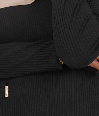 Langer Jersey-Ripppullover Schwarz