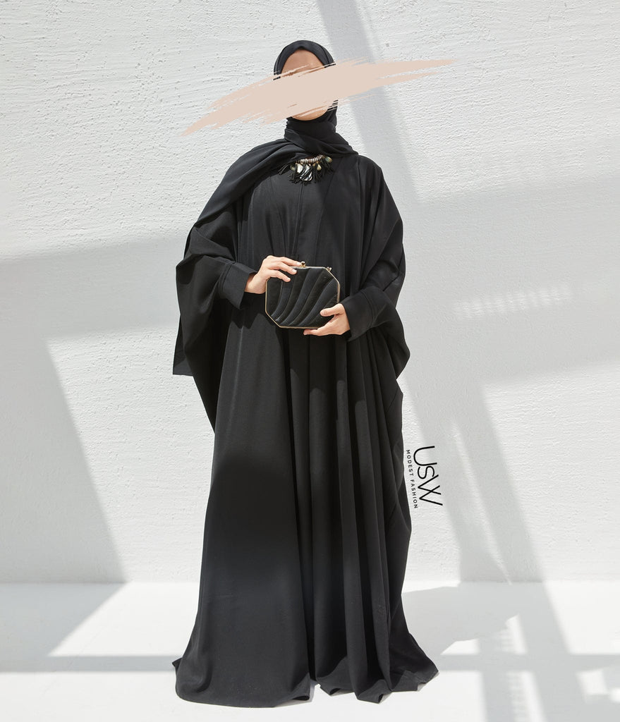 Farasha Open Style Pearl Stretch - Black (فستان شريحة Exced)