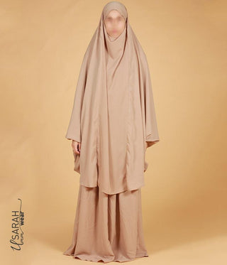 2-Delige  TIE-BACK  Jilbab Elast. Polsjes - Nude