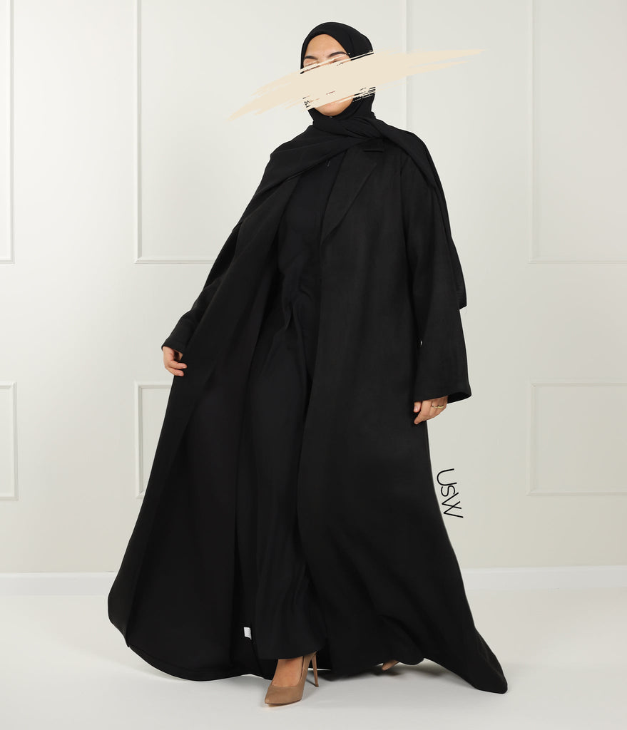 Langer Kimono-Blazer aus Wildleder – Schwarz