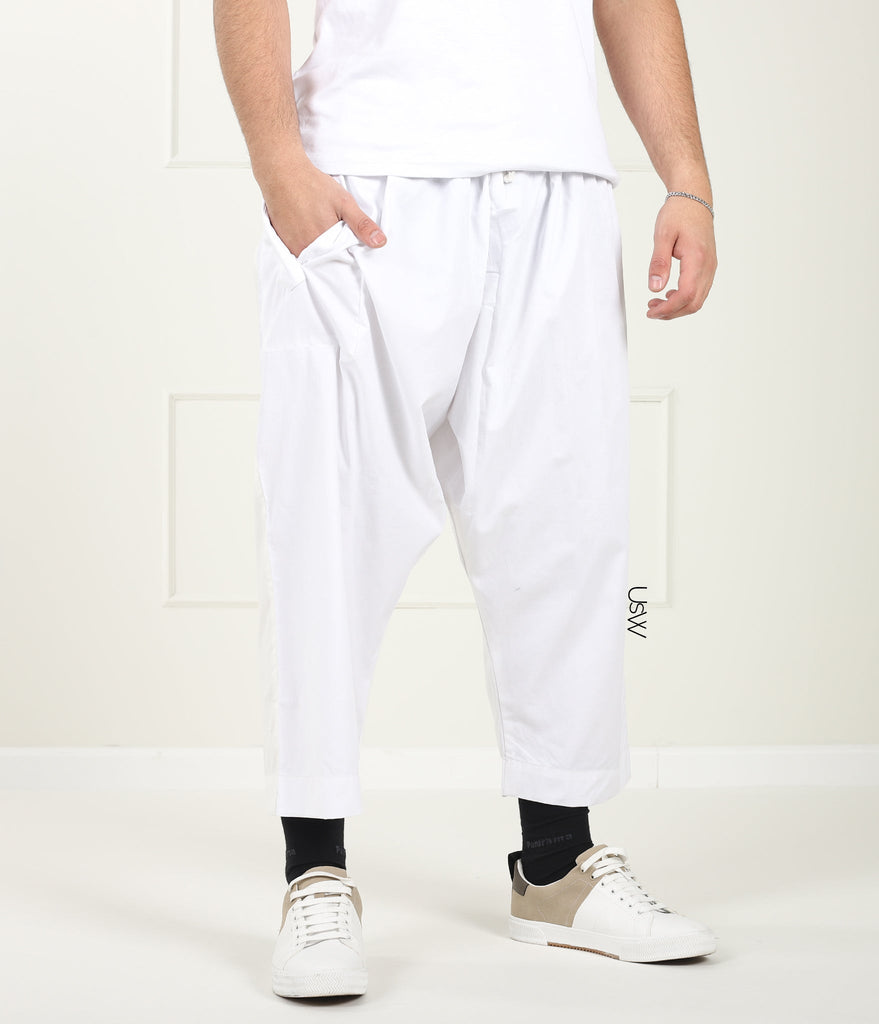 Oversized bomuldsbukser til mænd - hvide