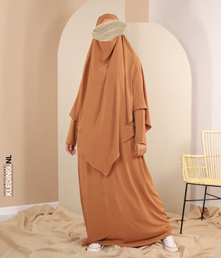 TIE-BACK Khimar met Abaya - Camel