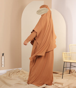 TIE-BACK Khimar met Abaya - Camel