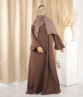 A-lijn Abaya Puff Sleeve Haleema - Chocolate