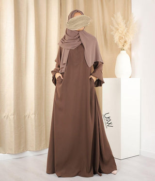 A-lijn Abaya Puff Sleeve Haleema - Chocolate