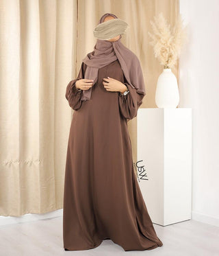 A-lijn Abaya Puff Sleeve Haleema - Chocolate