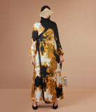Maxi haljina otvorenog prednjeg dijela - zlatni barok