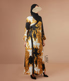 Maxi haljina otvorenog prednjeg dijela - zlatni barok