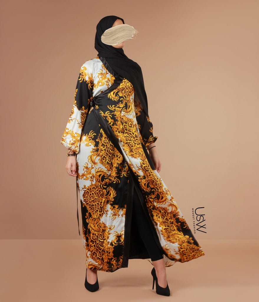 Maxi Elbise Önü Açık - Altın Barok