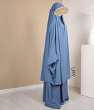 Tie Back Farasha Khimar med nederdel (Pearl Stretch) - Jeans Blå