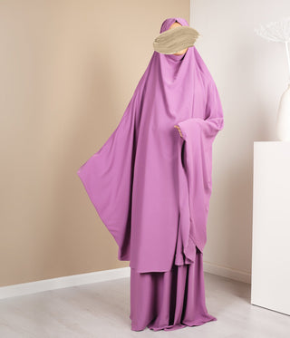 Tie Back Farasha Khimar met Rok (Pearl Stretch) - Deep Purple