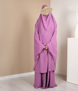 Tie Back Farasha Khimar met Rok (Pearl Stretch) - Deep Purple