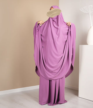 Tie Back Farasha Khimar met Rok (Pearl Stretch) - Deep Purple