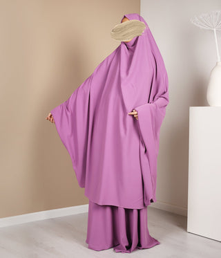 Tie Back Farasha Khimar met Rok (Pearl Stretch) - Deep Purple