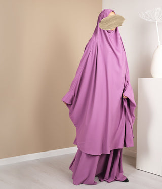 Tie Back Farasha Khimar met Rok (Pearl Stretch) - Deep Purple