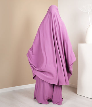 Tie Back Farasha Khimar met Rok (Pearl Stretch) - Deep Purple