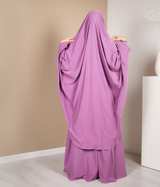 Tie Back Farasha Khimar met Rok (Pearl Stretch) - Deep Purple