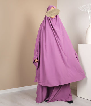 Tie Back Farasha Khimar met Rok (Pearl Stretch) - Deep Purple