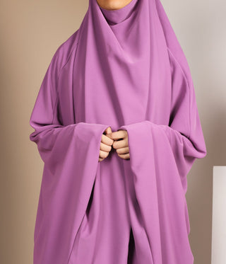 Tie Back Farasha Khimar met Rok (Pearl Stretch) - Deep Purple