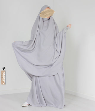 2-Delige  TIE-BACK Jilbab Lycra polsjes- Light Grey