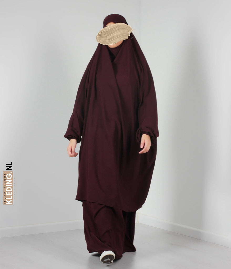 2-Delige  TIE-BACK  Jilbab Elast. Polsjes - Dark Violet