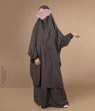 2 Parçalı Arkadan Bağlamalı Jilbab Elast. Bilekler - Kül