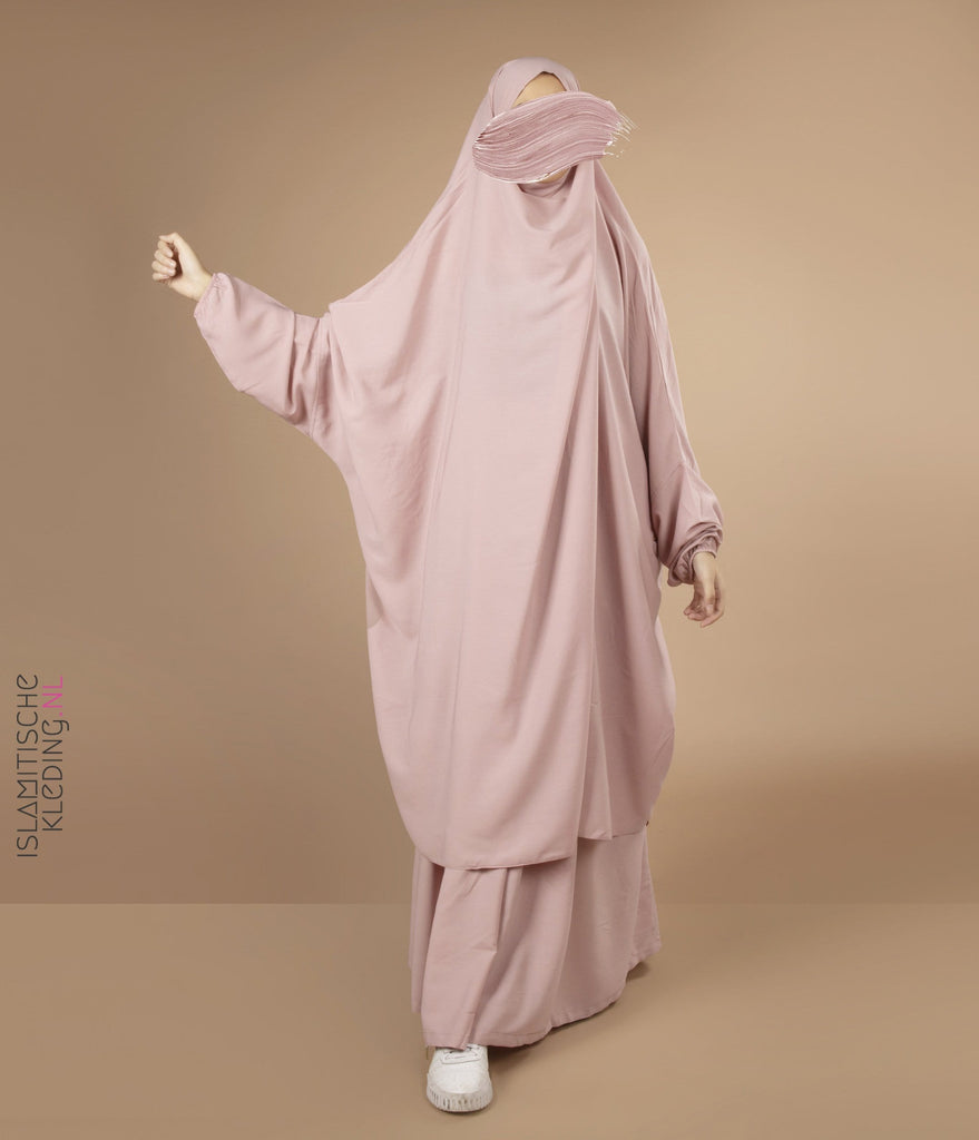 2 Parçalı Arkadan Bağlamalı Jilbab Elast. Bileklik - Soluk Pembe