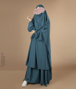 2-Delige  TIE-BACK Jilbab Elast. Polsjes- Teal