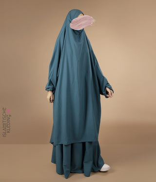 2-Delige  TIE-BACK Jilbab Elast. Polsjes- Teal