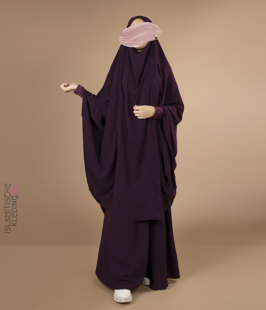 2-Delige  TIE-BACK Jilbab Lycra polsjes - Dark Violet