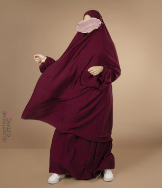 2-Delige  TIE-BACK  Jilbab Elast. Polsjes - Burgundy