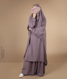 2 Parçalı Arkadan Bağlamalı Jilbab Elast. Bilekler - Tozlu Leylak